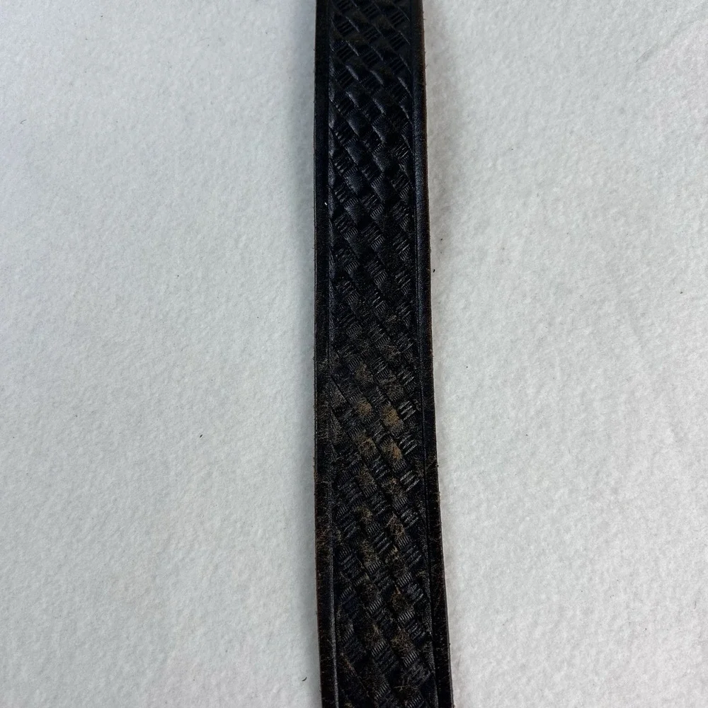Vintage Black Genuine Top Grain Leather Belt Men's Size 42/105 Tooled Weave
